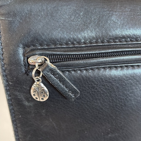 Fossil black leather messenger crossbody adjustable strap bag card pen slots - Picture 9 of 16